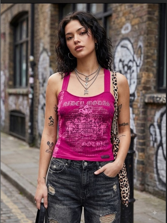The Unbranded Brand Tops - Fuchsia Graphic Tank Top